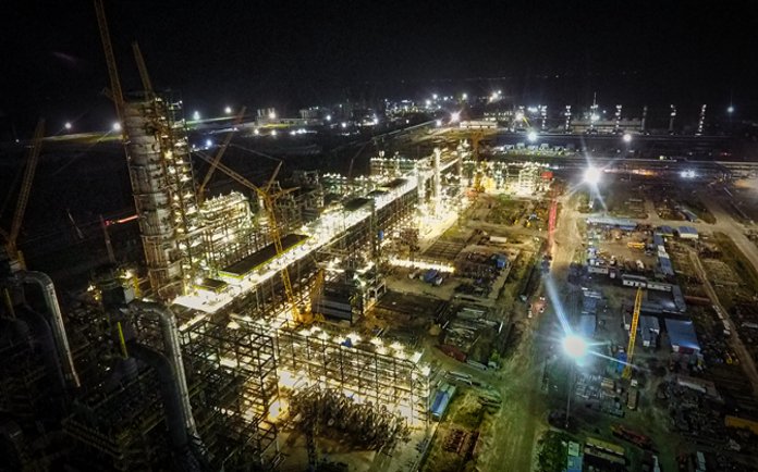 Dangote Industries Free Zone under construction at night